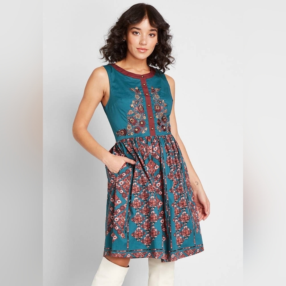 Modcloth Teal and Red Floral Dress - Picture 9 of 9